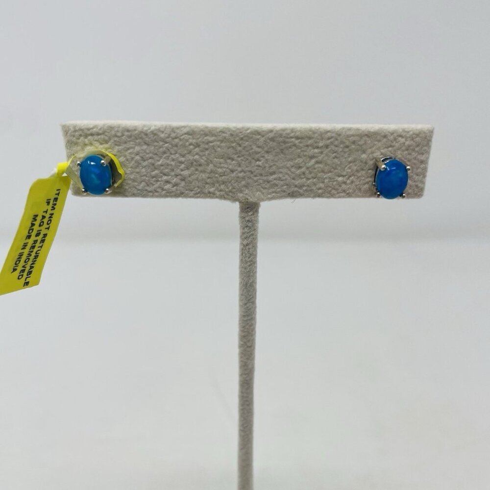 Teal Ethiopian Welo Opal Platinum Over‎ 925 Sterling Silver Stud Earrings 5048